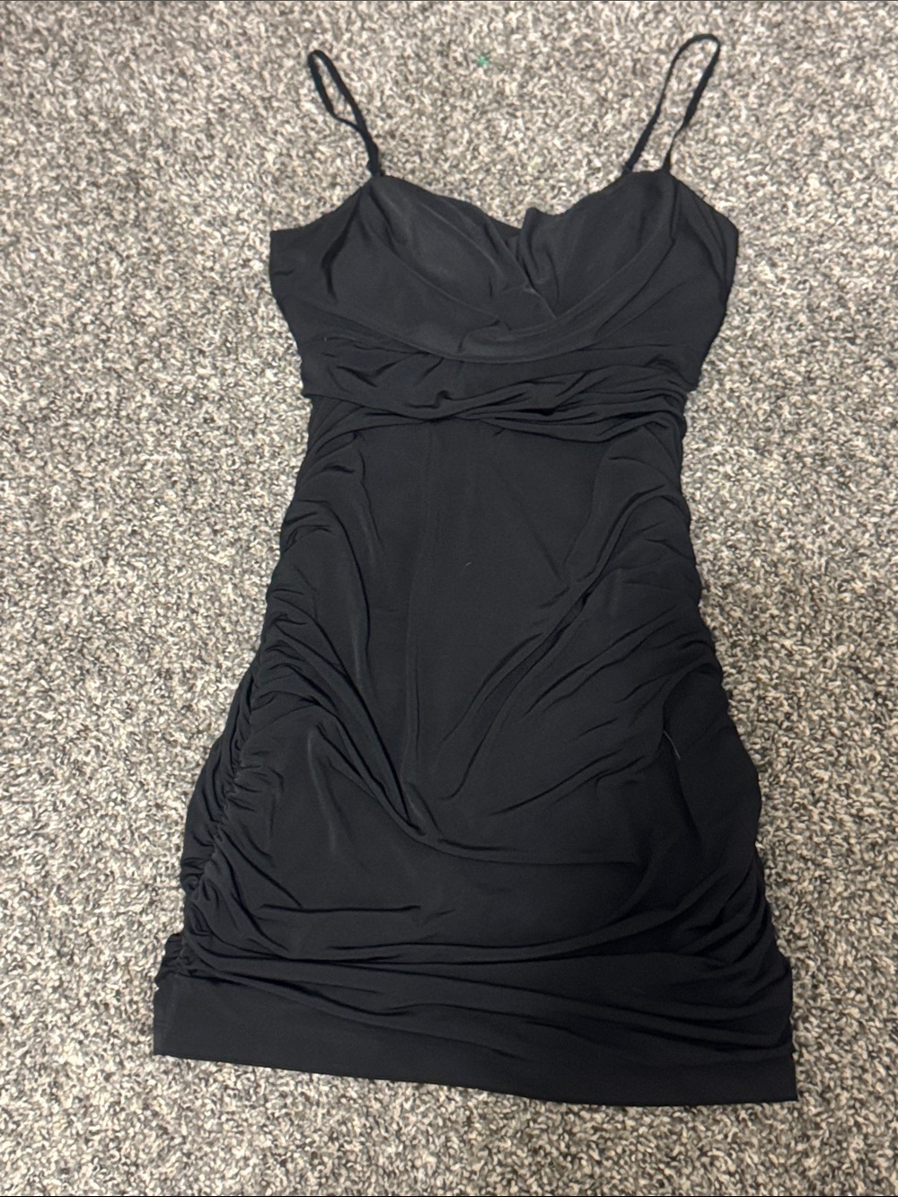 Black Ruched Spaghetti-Strap Dress